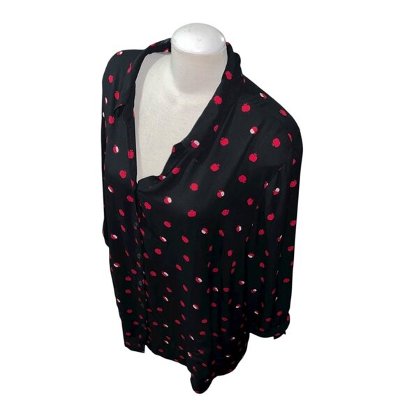 Catherines Womens Black Button-Down Shirt Size 3XL Red Apple Print Relaxed Fit 1 - Picture 7 of 12